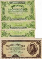 1946 Magyar bankjegyek Mfp49 100000000 p Mfp64c 50000 adóp.(3X) T:I