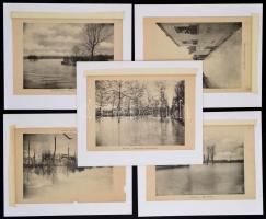 5 db nyomat az 1910-es párizsi árvízről, paszpartuban, 23×17 cm