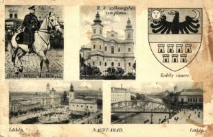 Nagyvárad, Oradea; Horthy Miklós, római katolikus templom, látkép, Erdély címere / church, general view, coat of arms (fl)