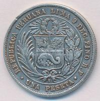 Peru 1880. 1P Ag T:2 Peru 1880. 1 Peseta Ag C:XF