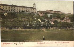 1907 Budapest I. Ferdinánd kaszárnya, laktanya. Kiadja Schwarcz J. (apró szakadás / tiny tear)
