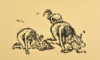 1913 Rippl-Rónai József (1861-1927): Felmosó asszonyok. Cinkográfia, papír, jelzett a cinkográfián, 26×35 cm (A 200 példányban megjelent Fünfzig Handzeichnungen mappából)