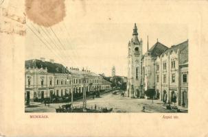 1912 Munkács, Mukacheve, Mukacevo; Árpád tér, Rosner Mór, Szunyogh és Grünfeld, Klein Hugó és Sch. Ábrahám üzlete. W.L. Bp. 5661. Kiadja a Rekord képeslapkirály / square with shops (fl)