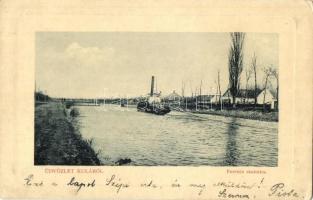 1912 Kula, Ferencz csatorna, vontató gőzhajó. W.L. Bp. 646. / river channel, towing steamship