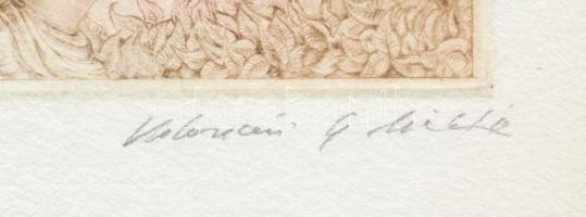 Kolozsvári Grandpierre Miklós (1950-): Barátkozás. Színes rézkarc, papír, jelzett, 11×10 cm