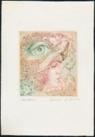 Kolozsvári Grandpierre Miklós (1950-): Barátkozás. Színes rézkarc, papír, jelzett, 11×10 cm