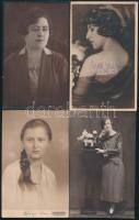 cca 1920 Hölgyeket ábrázoló fotólapok, budapesti és aradi fotósoktól, 4 db, 13,5×8,5 cm