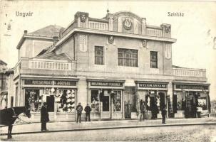 1910 Ungvár, Uzshorod, Uzhorod; színház, Riesenberg József, Rosenbaum Ferencz, Weinman Samu és Klinger Sándor üzlete / theater, shops (EK)