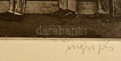 Major János (1934-2008): Dicsőséges Landler Jenő ravatalánál. Rézkarc, papír, jelzett, 19×29 cm