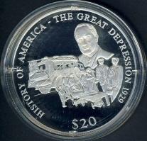 Libéria 2000. 20$ Ag "Amerika története-A nagy gazdasági világválság" T:PP