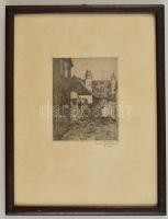 Olvashatatlan jelzéssel: Utcakép. Rézkarc, papír, jelzett, üvegezett keretben, 10×8 cm