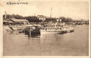 Komárom, Komárno; Cast Dunaja s prístavom / Duna részlet a kikötővel, gőzhajó. L. H. K. 23. 1936. / Danube, port, harbor, ship station, steamship