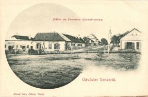 Tenke, Tinca; Fő tér, Ferencz József utca, Rosenfeld Lajos üzlete, Lévy Dávid üzlete és saját kiadása / main square, street, shops (EB)