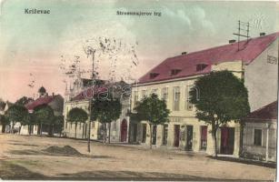 Kőrös, Krizevac, Krizevci; Strossmajer tér, Pollak üzlete, zsinagóga / Strossmajerov trg / square, shop, synagogue (EK)