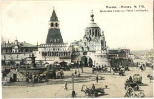 Moscow, Moscou; Place Loubiansky / square with horse carts