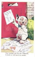 Vier woorden zijn me niet voldoende / Bonzo dog with love letters. Valentine & Sons Ltd. Bonzo Postcard 5144. s: G. E. Studdy