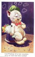 Lord Wanhoop wil je hart verzachten... / Bonzo dog with flowers. Valentine & Sons Ltd. Bonzo Postcard 5518. s: G. E. Studdy