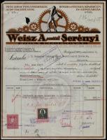 1928 Bp., Weisz A. ezelőtt Serényi fogaskerékgyár díszes fejléces számlája okmánybélyegekkel