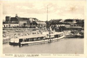 Komárom, Komárnó; Dunai részlet, gőzhajó / Dunajska partia / Danube riverside, steamship