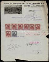 1928 Bp. VI., Dávid és Kertész Kazán- és Gépgyár Rt. fejléces számlája, a gyár létképével, okmánybélyegekkel