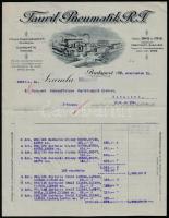 1928 Bp. VI., Tauril Pneumatik Rt. díszes fejléces számlája, a gyár látképével