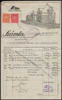 1928 Bp., Katzer építési vállalatának díszes fejléces számlája okmánybélyegekkel