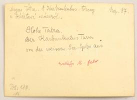 cca 1910 Magas-Tátra, a Karbunkulustorony a Fehértavi csúcsról, Erdélyi Mór felvétele, hátulján feli...