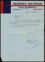 1945 Bp., Műkémia Vegyipar fejléces levélpapírjára írt levél