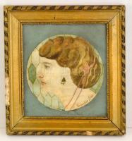 Faragó jelzéssel: Női portré. Akvarell, papír, foltos, üvegezett sérült keretben, 25×24 cm