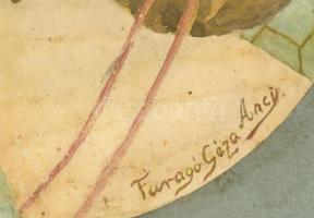 Faragó jelzéssel: Női portré. Akvarell, papír, foltos, üvegezett sérült keretben, 25×24 cm