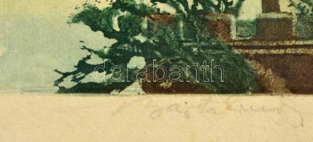 Barta Ernő (1878-1956):  Budavári Palota. Színes litográfia, papír, jelzett, 23×18 cm