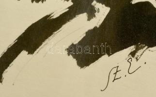 Szász Endre (1926-2003) Illusztráció (kalapos férfi). Tus, papír. Jelzett. Üvegezett keretben. 26x17...