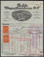 1930 Bp., Cordatic Magyar Gumiabroncs Rt. díszes fejléces számla, a gyár látképével, okmánybélyegekkel