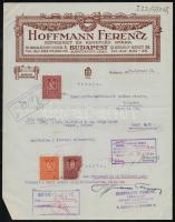 1930 Bp., Hoffmann Ferenc Képkeret és Keretléc Gyárának díszes fejléces nyugtája okmánybélyegekkel