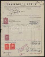 1928 Bp., Friedrich Péter Vaskereskedő fejléces számlája okmánybélyegekkel