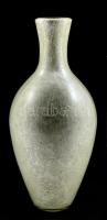 Dekoratív váza, formába fújt, jegeces színtelen üveg, hibátlan, jelzés nélkül, m: 25 cm