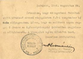 1944 Egyetemi felvétel előtti kötelező orvosi vizsgálat előjegyzése a M. kir. Pázmány Péter Tudomány...