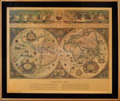 William Janszon Bleau féle világ térkép (Bleau wall map), reprint, üvegezett keretben, 43×53 cm
