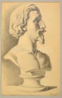 Wiettinghoff Evald (1826-1882): Férfi büszt 1866. Ceruza, papír, jelzett, paszpartuban, 50×21 cm