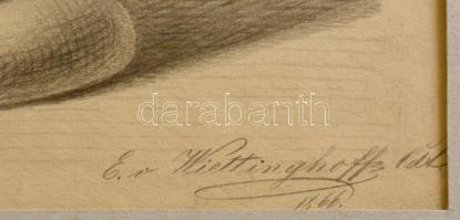 Wiettinghoff Evald (1826-1882): Férfi büszt 1866. Ceruza, papír, jelzett, paszpartuban, 50×21 cm