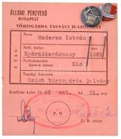 1962. Állami Pénzverő Ezüst Törzsgárda jelvény - 15 év zománcozott fém kitűző tagsági igazolvánnyal, mellette mmég Öntödei Vállalat fém kitűzővel T:1-,2