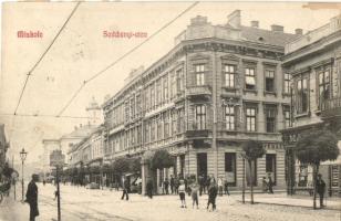 1910 Miskolc, Széchenyi tér, Kepes Nagyszálloda és kávéház, Fonciere biztosító,villamos megállóhely