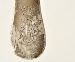 Antik monogramos ezüst (Ag.) kanál, jelzett, mesterjeggyel, h: 22 cm, nettó:71 g