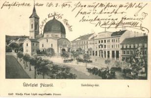 1903 Pécs, Széchenyi tér, Nádor szálló, templom