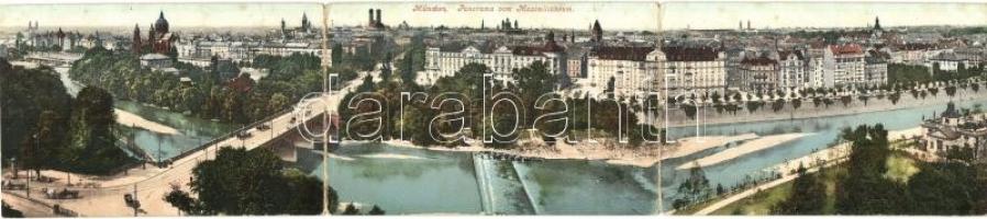 München, Munich; Panorama vom Maximilianeum / 3-tiled panoramacard (fl)