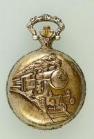 Modern, mechanikus, vasutas zsebóra fém tokkal, működő állapotban d:5 cm