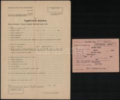 cca 1945-1950 Párttag nyilvántartó lap és tagfelvételi kérelem űrlap, 2 db