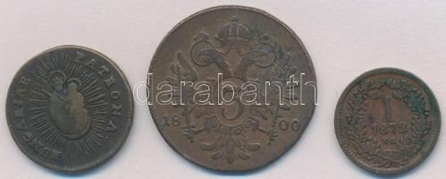 1763. Rézdénár "Mária Terézia / zárt korona" + 1800B 3kr Cu "Ferenc" + 1872KB 1k...