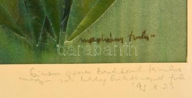 Macskássy Izolda (1945-): Tulipánok. Kollázs, selyem kartonon, jelzett, keretben, 26×18 cm