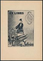 Jelzés nélkül: Humoros jogi ex libris Dr Lustig István. Klisé, papír, 7,5×5,5 cm